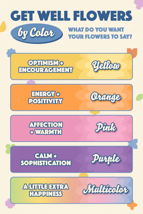 Get well flowers by color infographic asking 