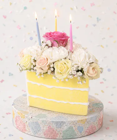 Rose and Carnation Birthday Cake Arrangement