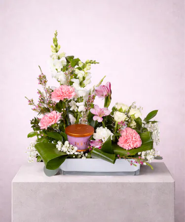 Snapdragon and Carnation Candle Tray Arrangement