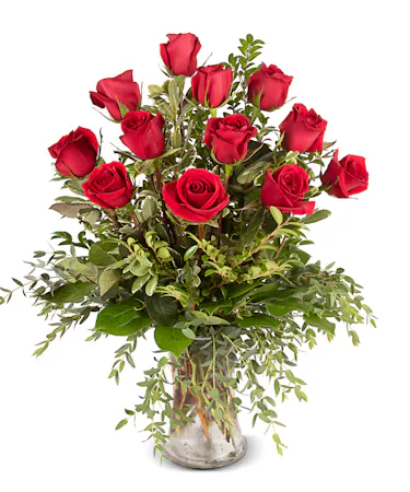 Dozen Medium Stem Red Roses - Vogt's Flowers Flint, MI Florist