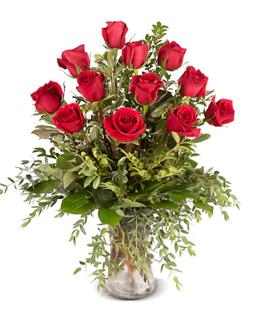 Dozen Medium Stem Red Roses in a vase