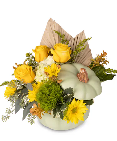Yellow Rose, Dianthus, and Mums Arrangement