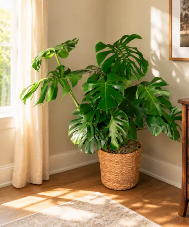 Monstera Plant in Woven Basket Arrangement