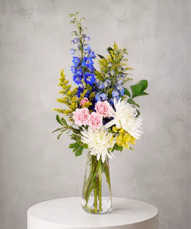 Delphinium, Chrysanthemum and Much More Arrangement
