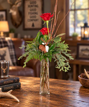 Rose and Mixed Woodland Foliage Arrangement